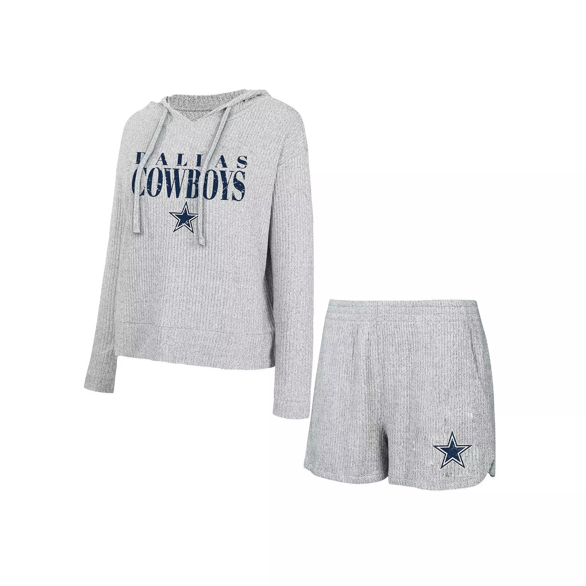 Women's Concepts Sport Gray Dallas Cowboys Juniper Long Sleeve Hoodie T-Shirt & Shorts Set,  Product Image