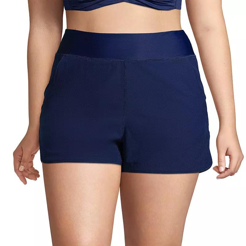 Plus Size Lands End 3 Quick Dry Swim Board Shorts With Panty, Womens Deep Blue Product Image