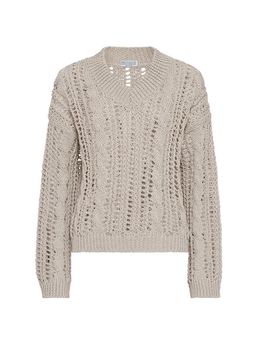 Womens Jute and Cotton Cable and Mesh Sweater Product Image