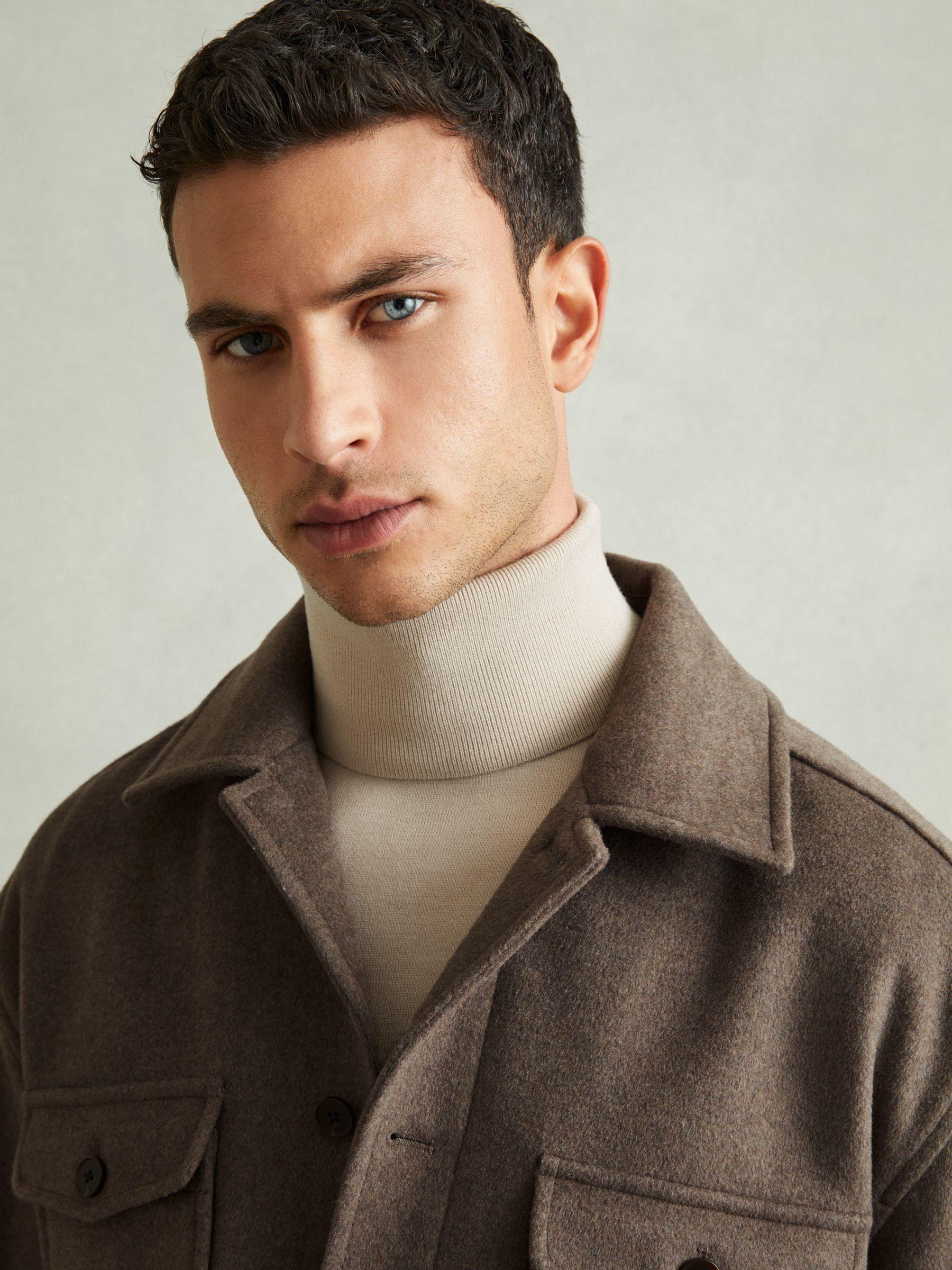 Wool-Blend Melton Overshirt in Light Brown Product Image