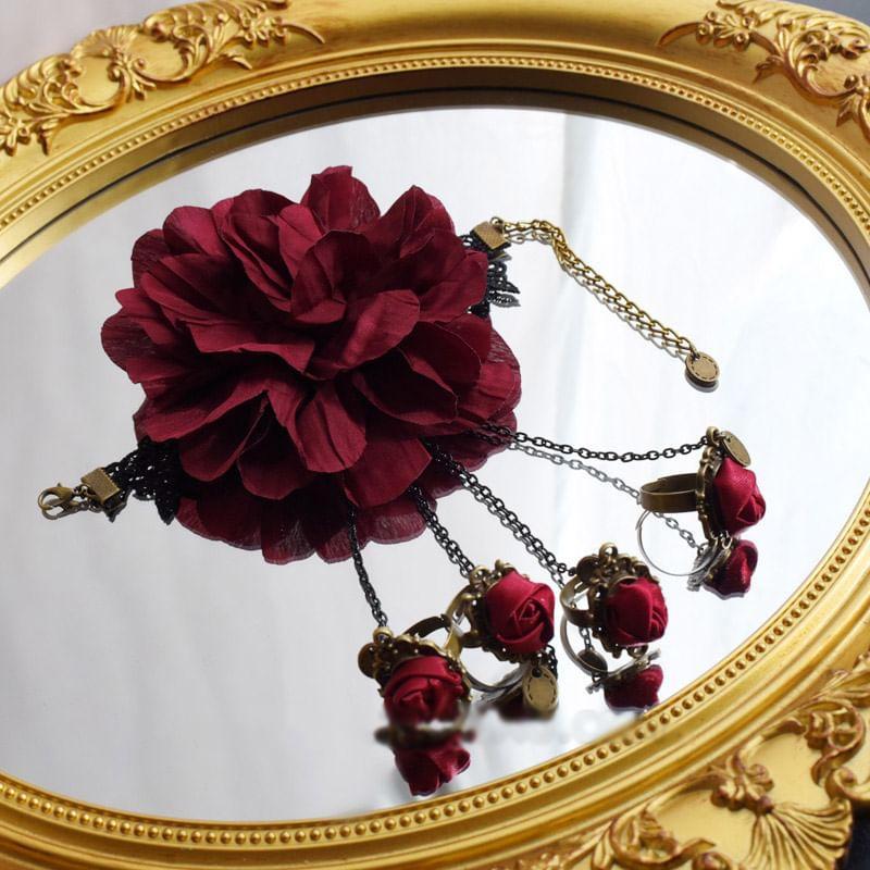 Rose Fabric Alloy Ring Bracelet Product Image