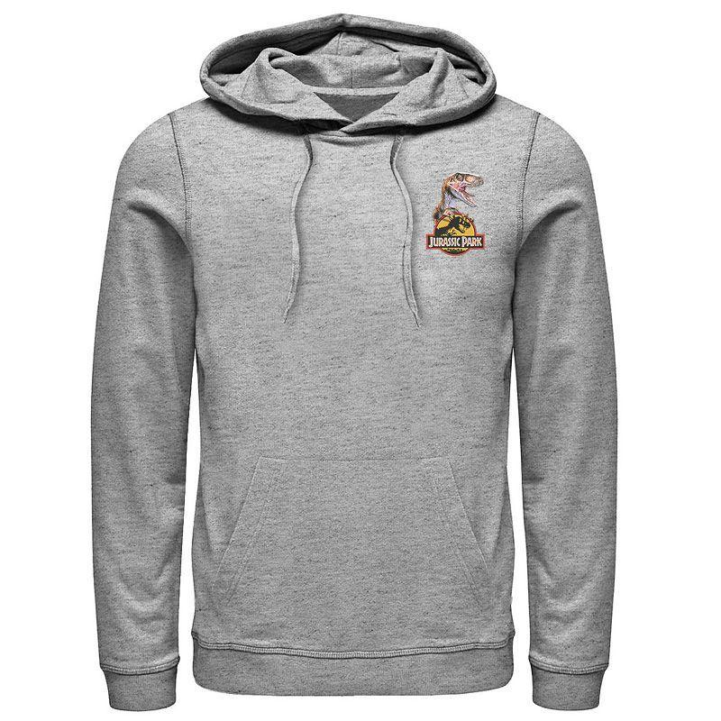 Men's Jurassic Park Raptor Hold Logo Pocket Hoodie, Size: 3XL, Athletic Grey Product Image