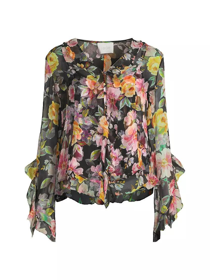 Kylie Ruffled Floral Silk Blouse Product Image