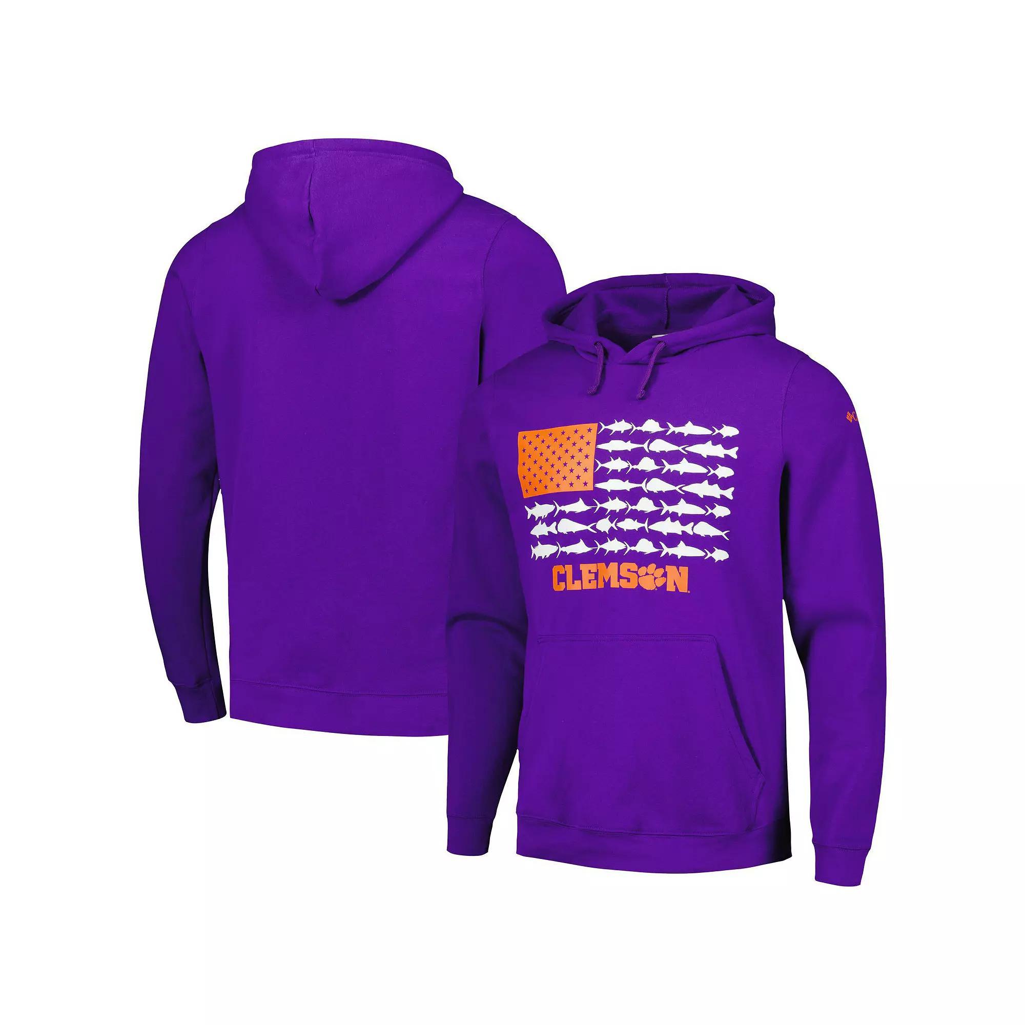 Men's Columbia Purple Clemson Tigers PFG Fish Flag II Pullover Hoodie, Size: Medium Product Image