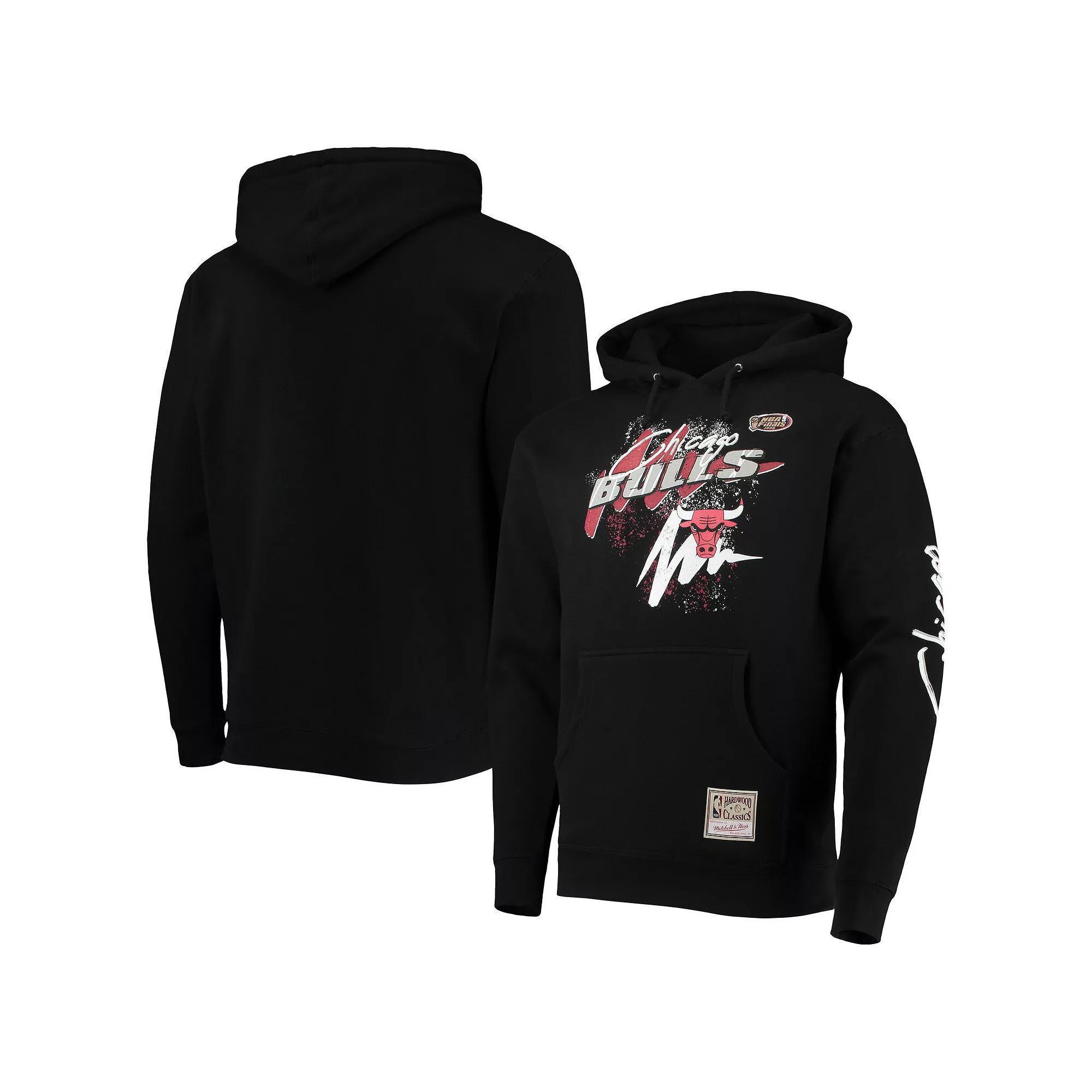 Men's Mitchell & Ness Black Chicago Bulls Hardwood Classics Hyper Hoops Pullover Hoodie, Size: Large Product Image