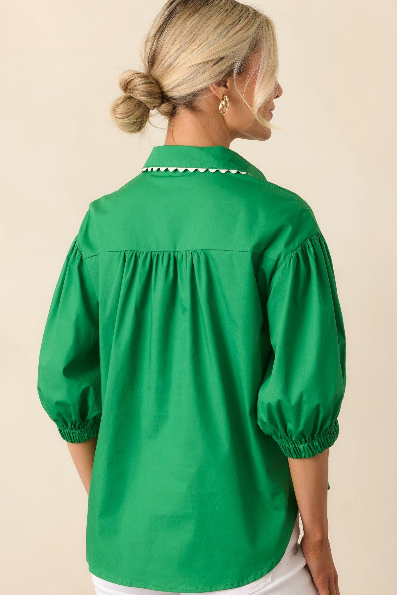 A Twist On Classic Green Cotton Button Front Top Product Image