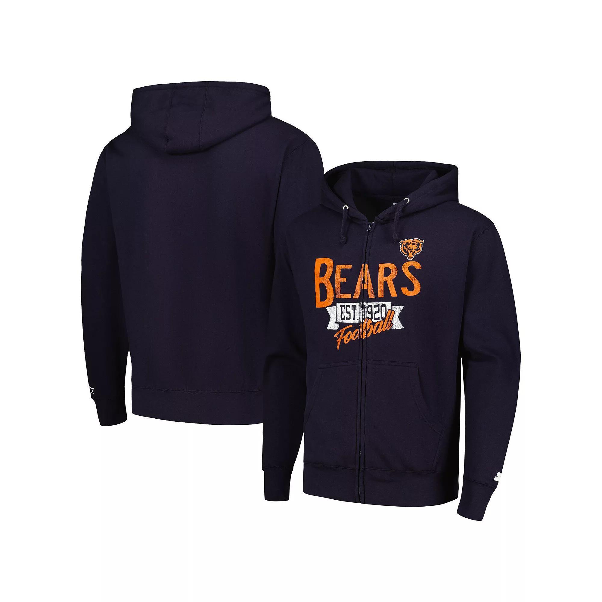 Men's Starter Navy Chicago Bears Domestic Post Season Full-Zip Hoodie, Size: Medium, Blue Product Image