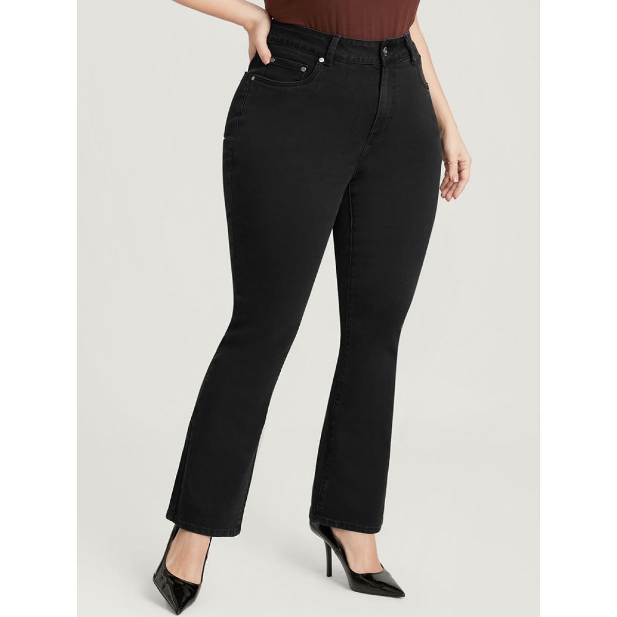 Plus Size Bootcut Slightly Stretchy High Rise Black Wash Jeans Women Black Casual Plain Plain Low stretch Pocket Jeans BloomChic 22/3X Product Image