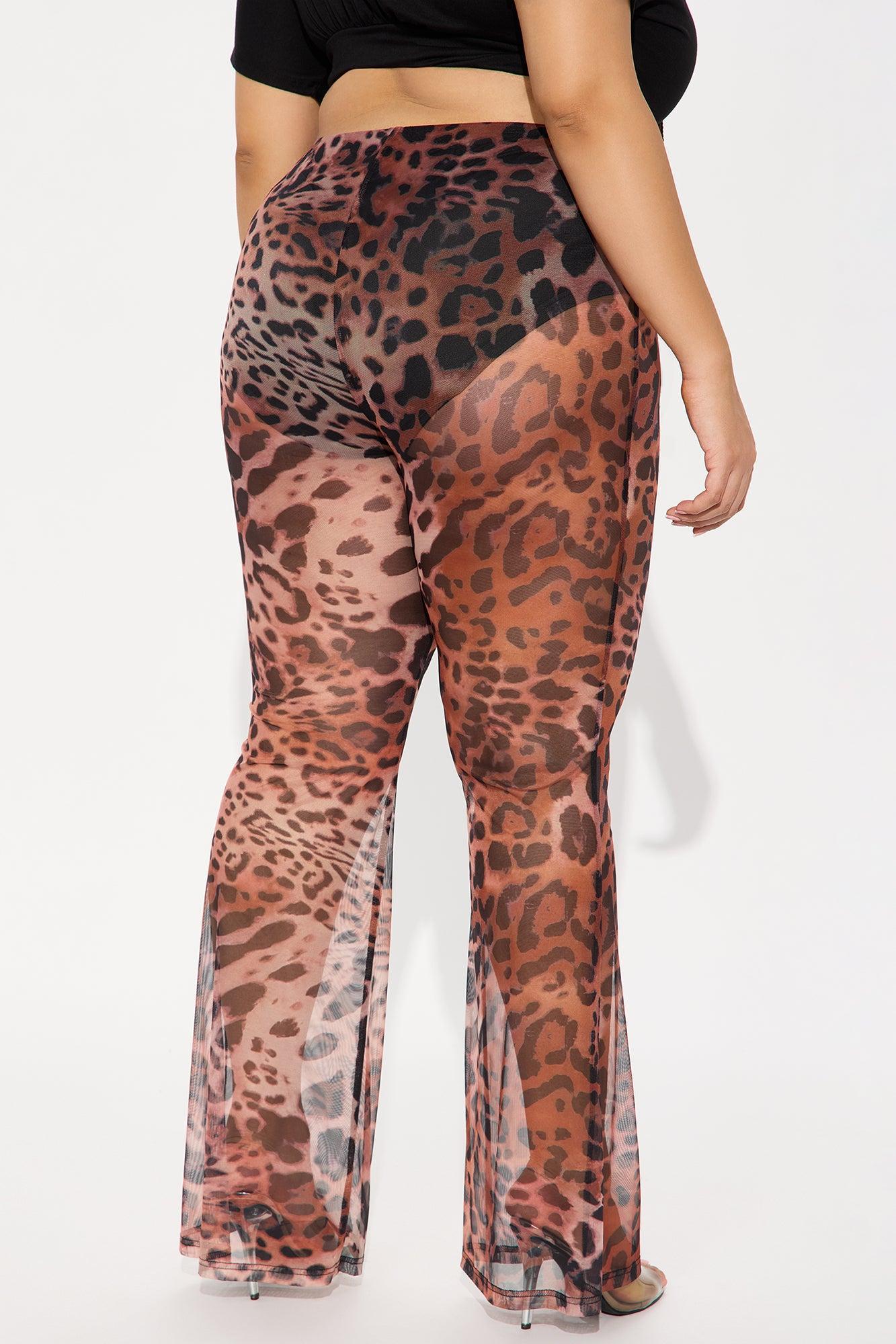 She's Been Runnin' Around Leopard Mesh Flare Pant - Brown Female Product Image