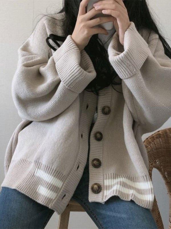 Button Down Striped Knit Cardigan Product Image