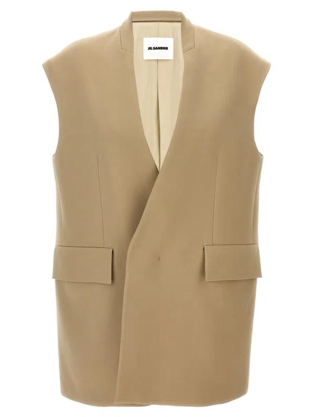 JIL SANDER Oversized Tailored Vest In Beige Product Image