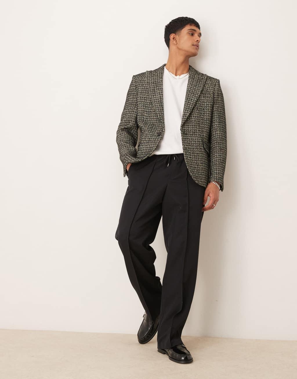 ASOS DESIGN regular blazer in black boucle Product Image