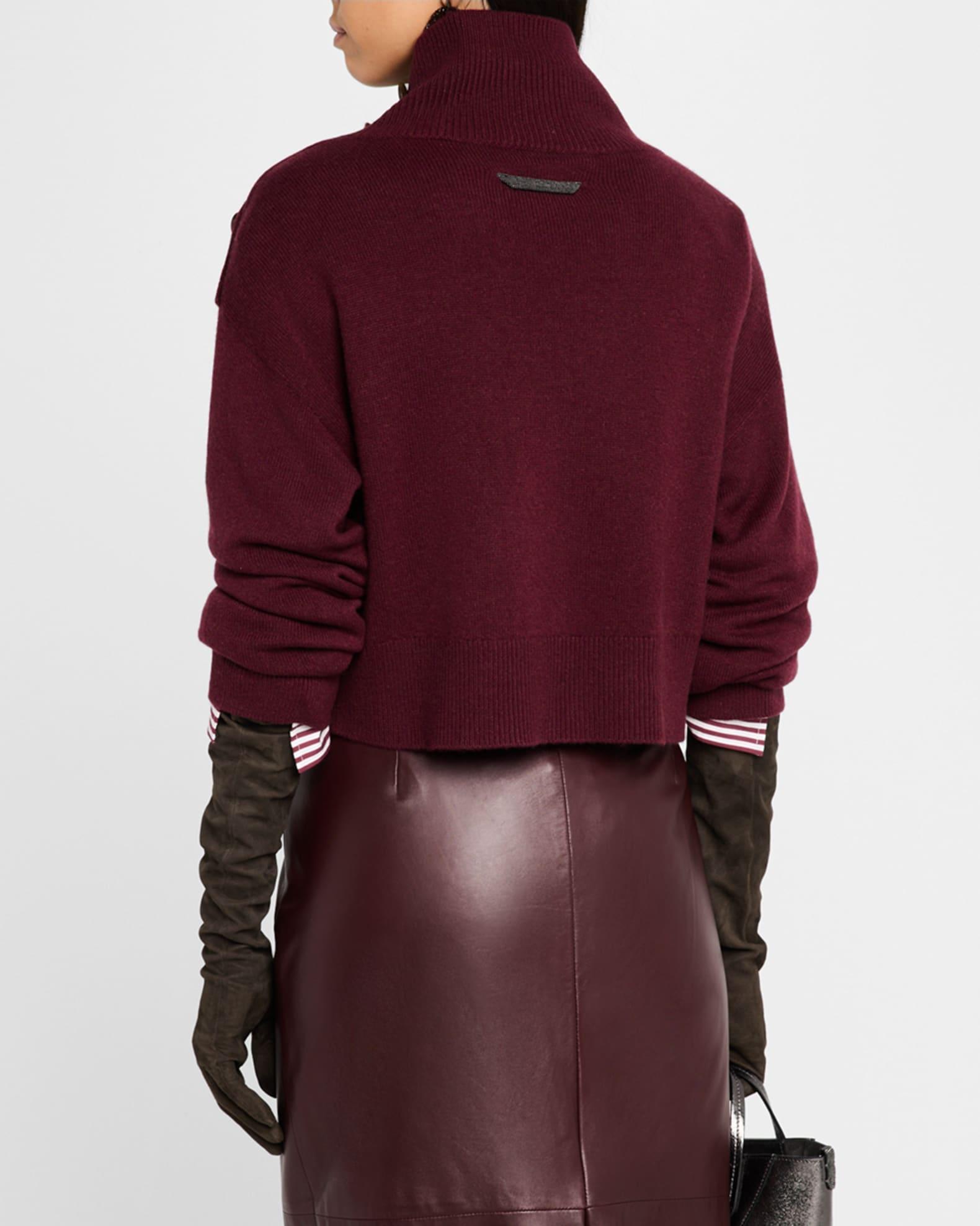 Turtleneck Button-Shoulder Cashmere Crop Sweater Product Image