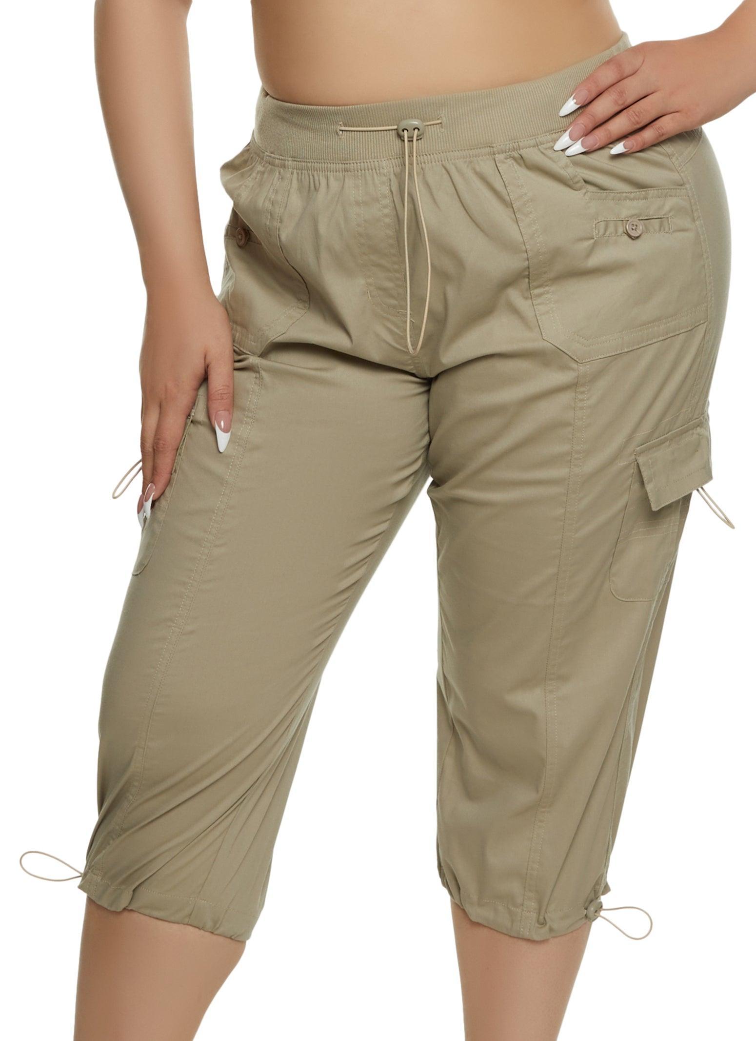 Womens Plus Size Poplin Toggle Drawstring Cargo Capris Product Image