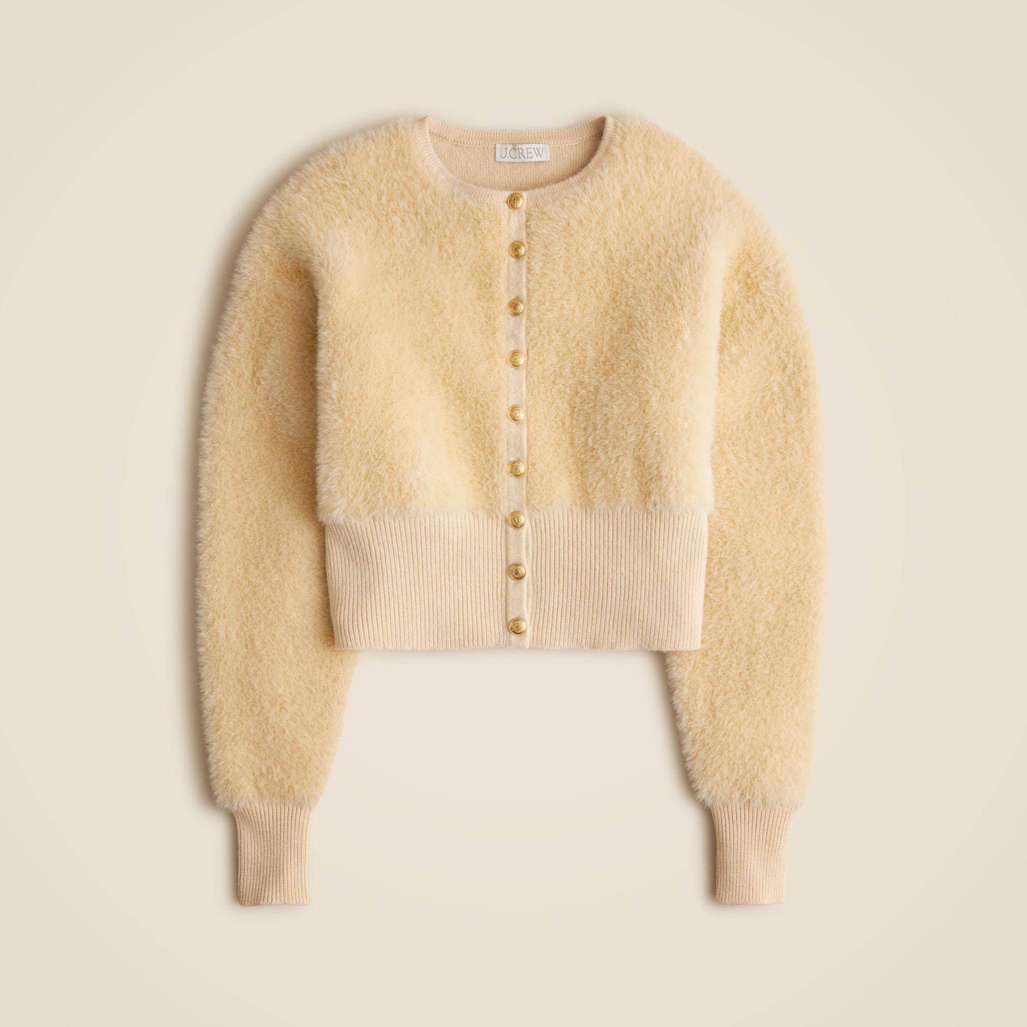 Fitted-waist cardigan in fuzzy yarn Product Image