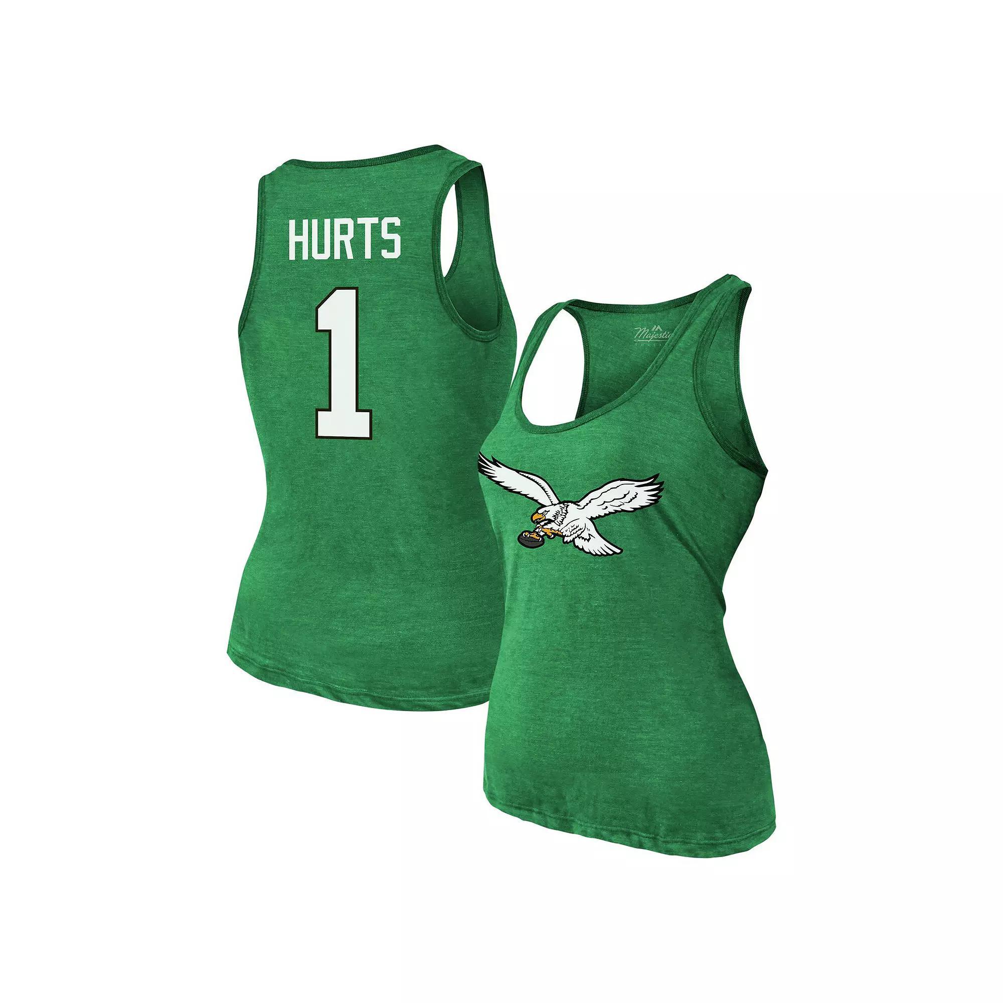 Women's Majestic Threads Jalen Hurts Kelly Green Philadelphia Eagles Name & Number Tri-Blend Tank Top, Size: XL Product Image