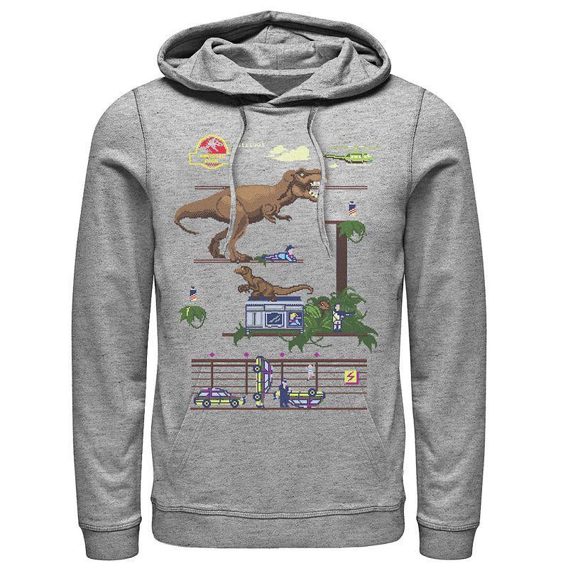 Men's Jurassic Park Digital Video Game Scene Graphic Pullover Hoodie, Size: Large, Athletic Grey Product Image