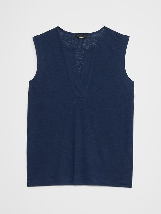 Linen-Blend Split-Neck Tank Product Image