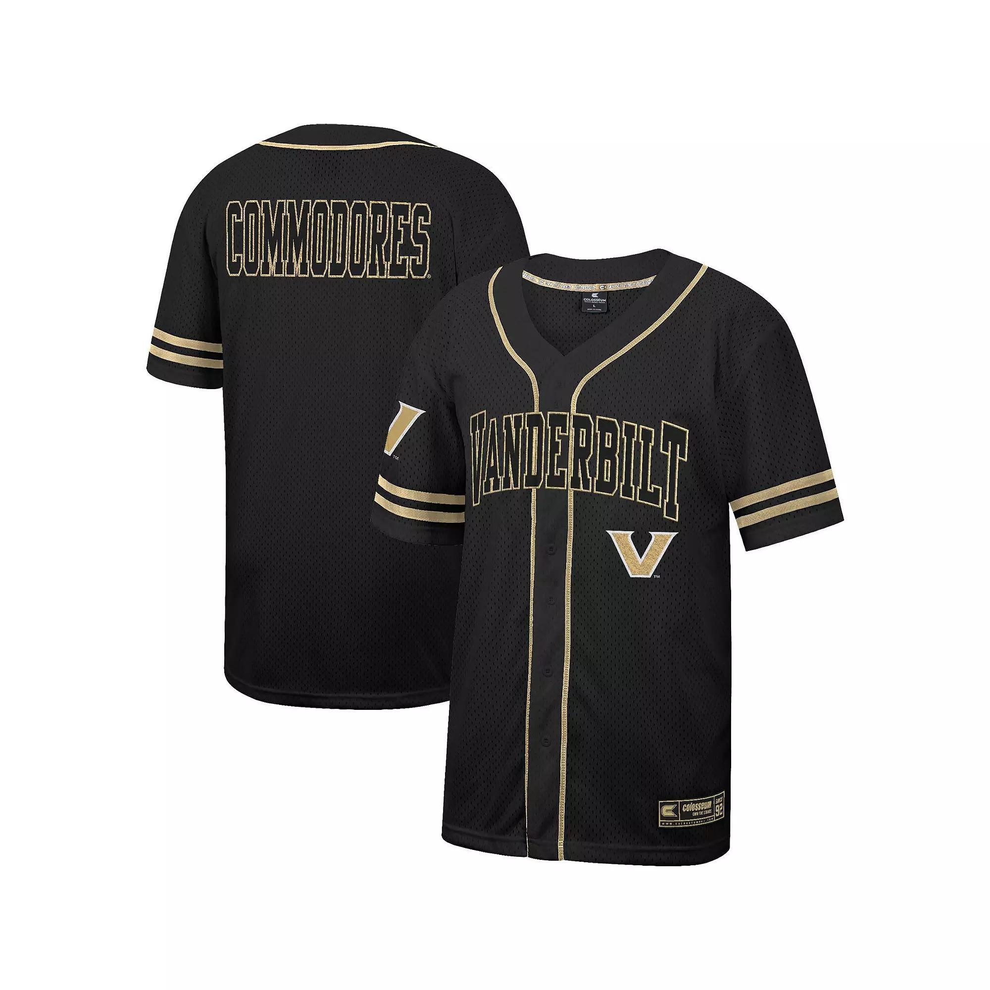 Men's Colosseum Black Vanderbilt Commodores Free Spirited Mesh Button-Up Baseball Jersey,  Product Image