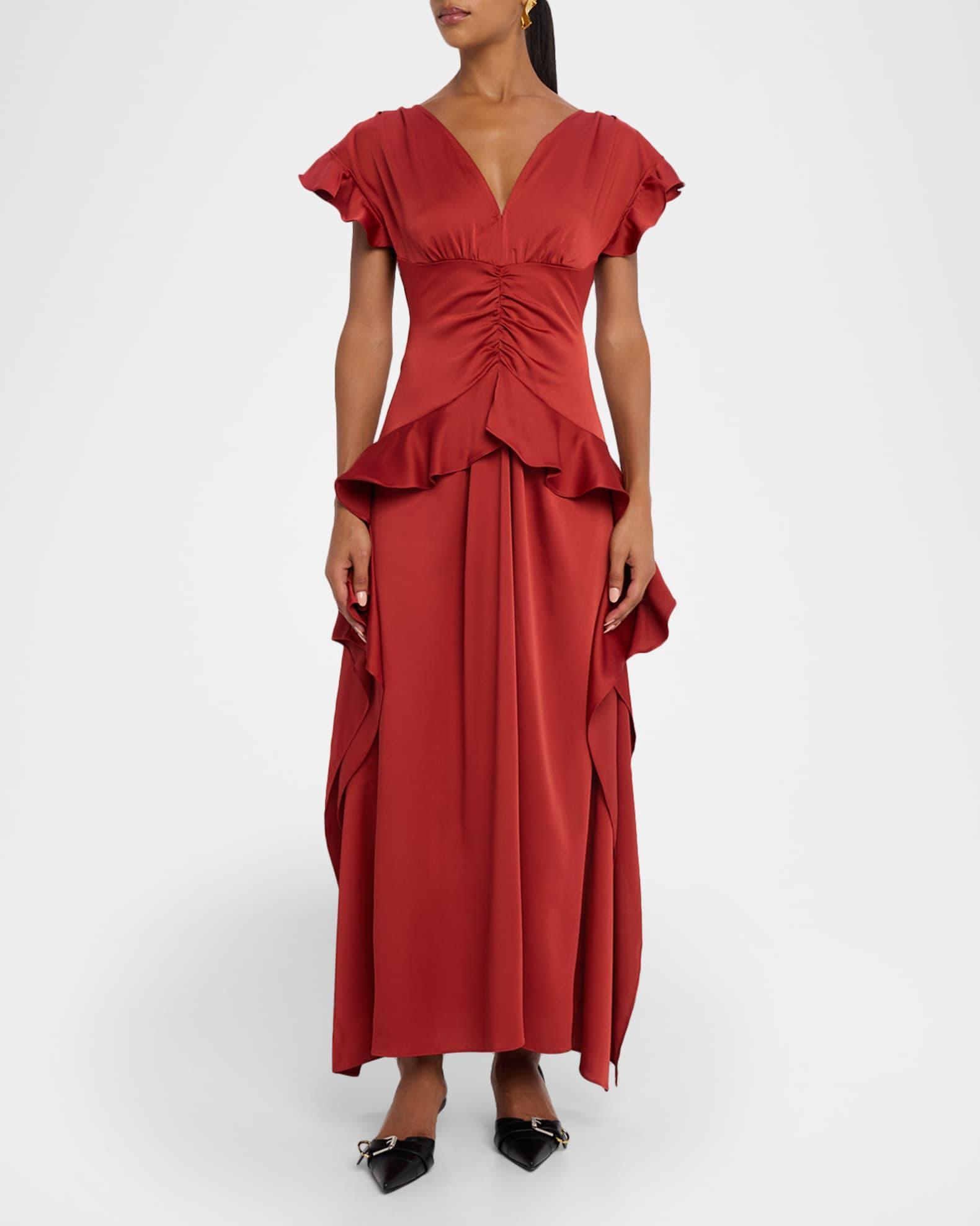 Danielle Draped Ruffle Satin Dress  Product Image