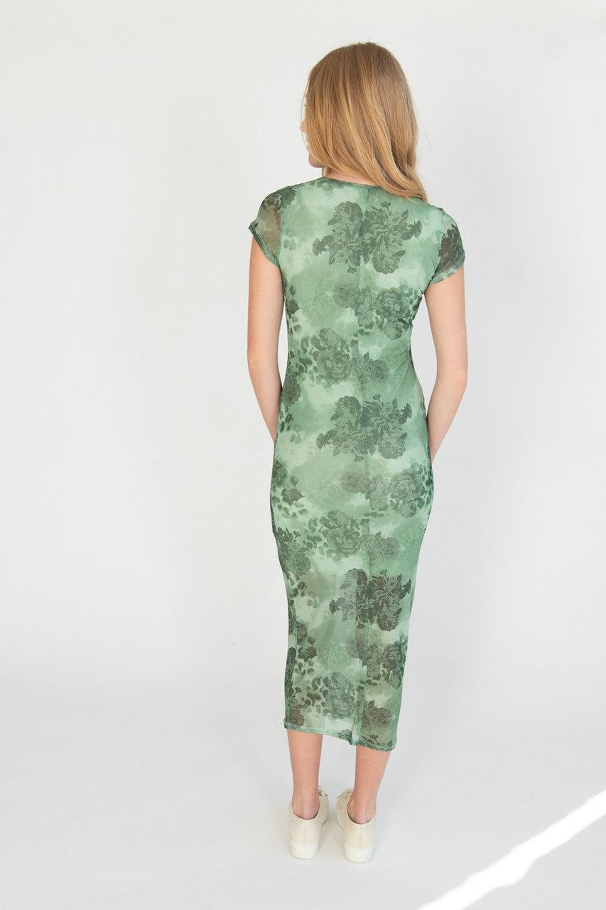 Green Floral Mesh Maxi Dress Product Image