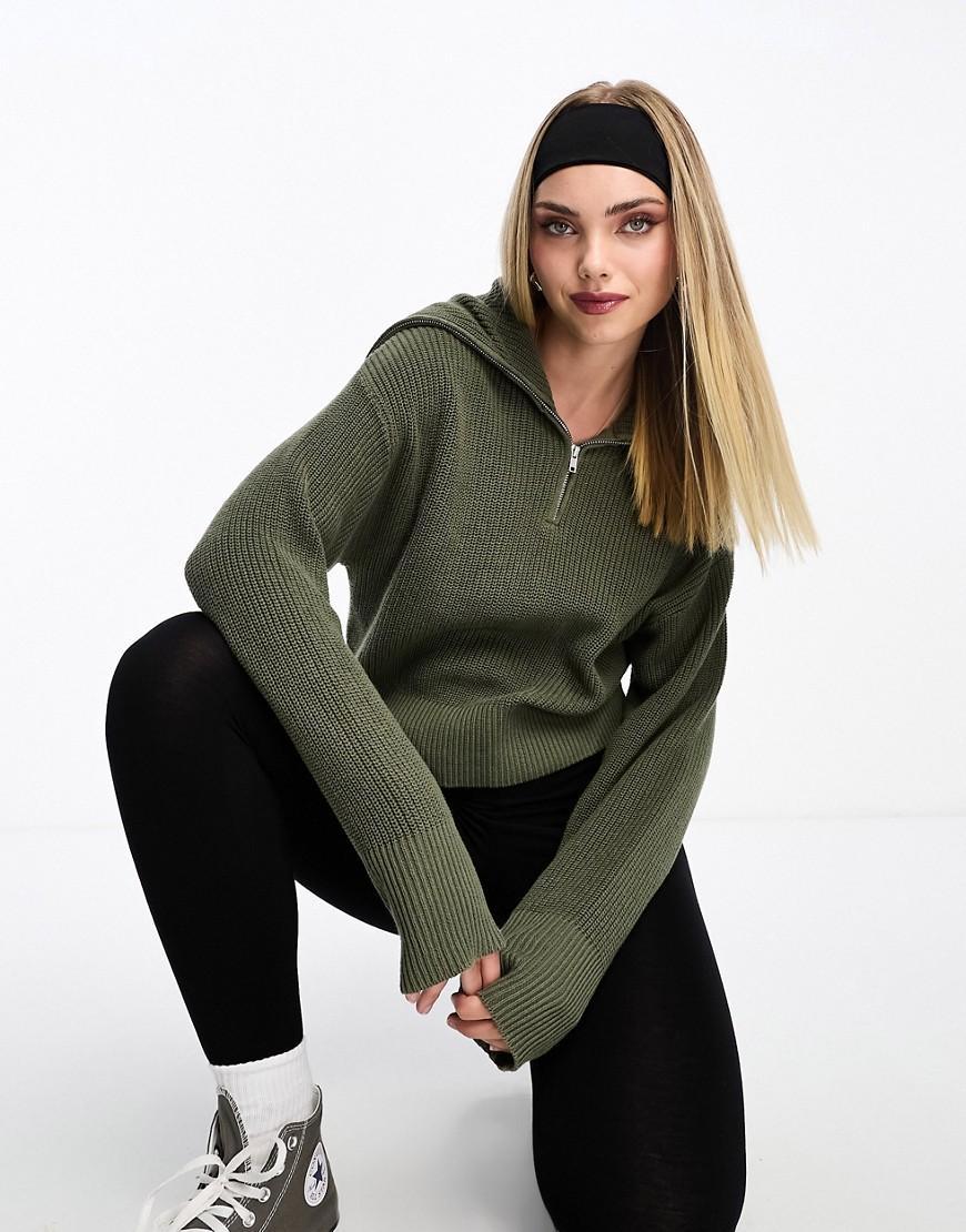 Monki high zip neck knitted sweater Product Image