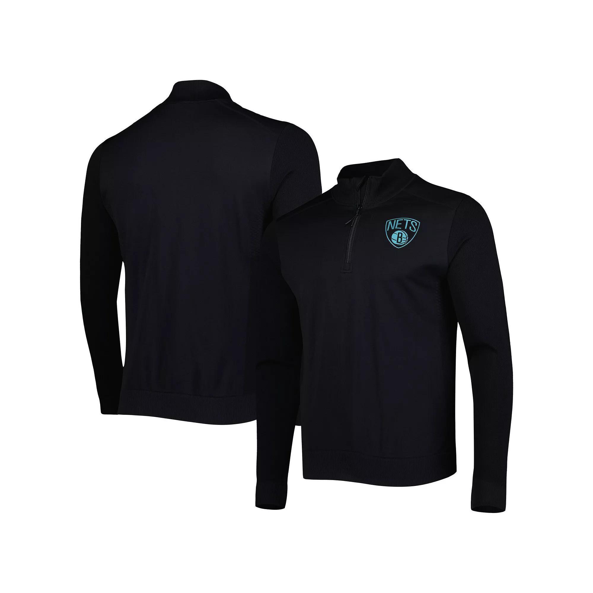 Men's Levelwear Black Brooklyn Nets Nano Engineered Knit Fabric Quarter-Zip Jacket, Size: Large Product Image