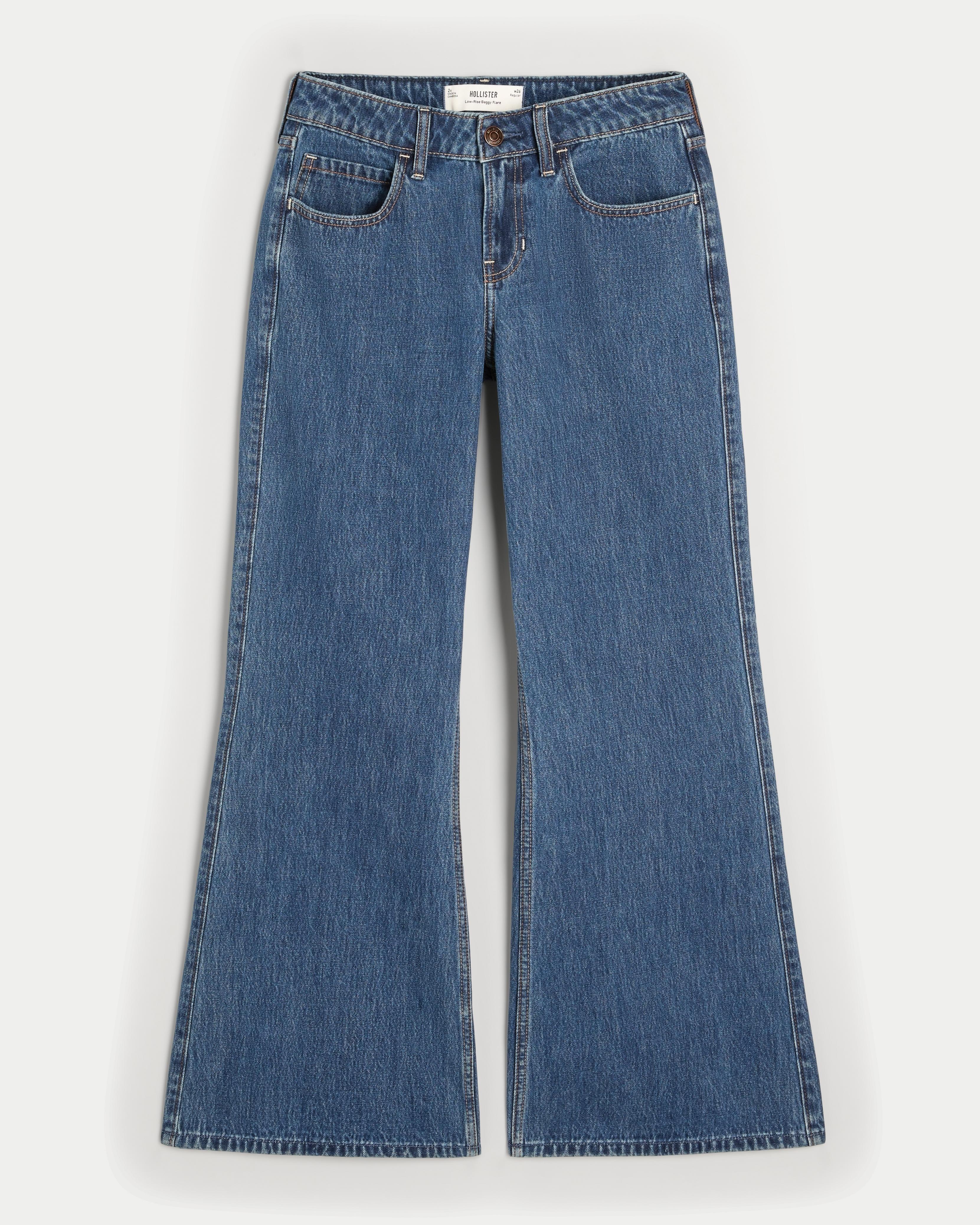 Low-Rise Dark Wash Baggy Flare Jean Product Image