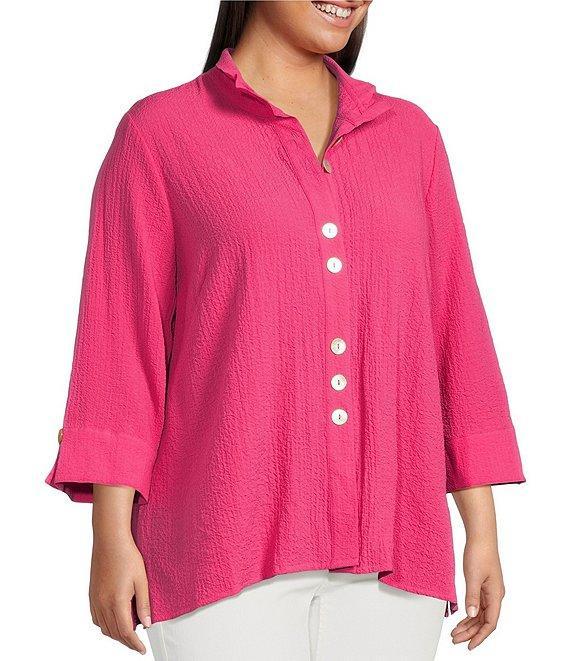 Ali Miles Plus Size Woven Wire Collar 3/4 Sleeve Button-Front Tunic Product Image