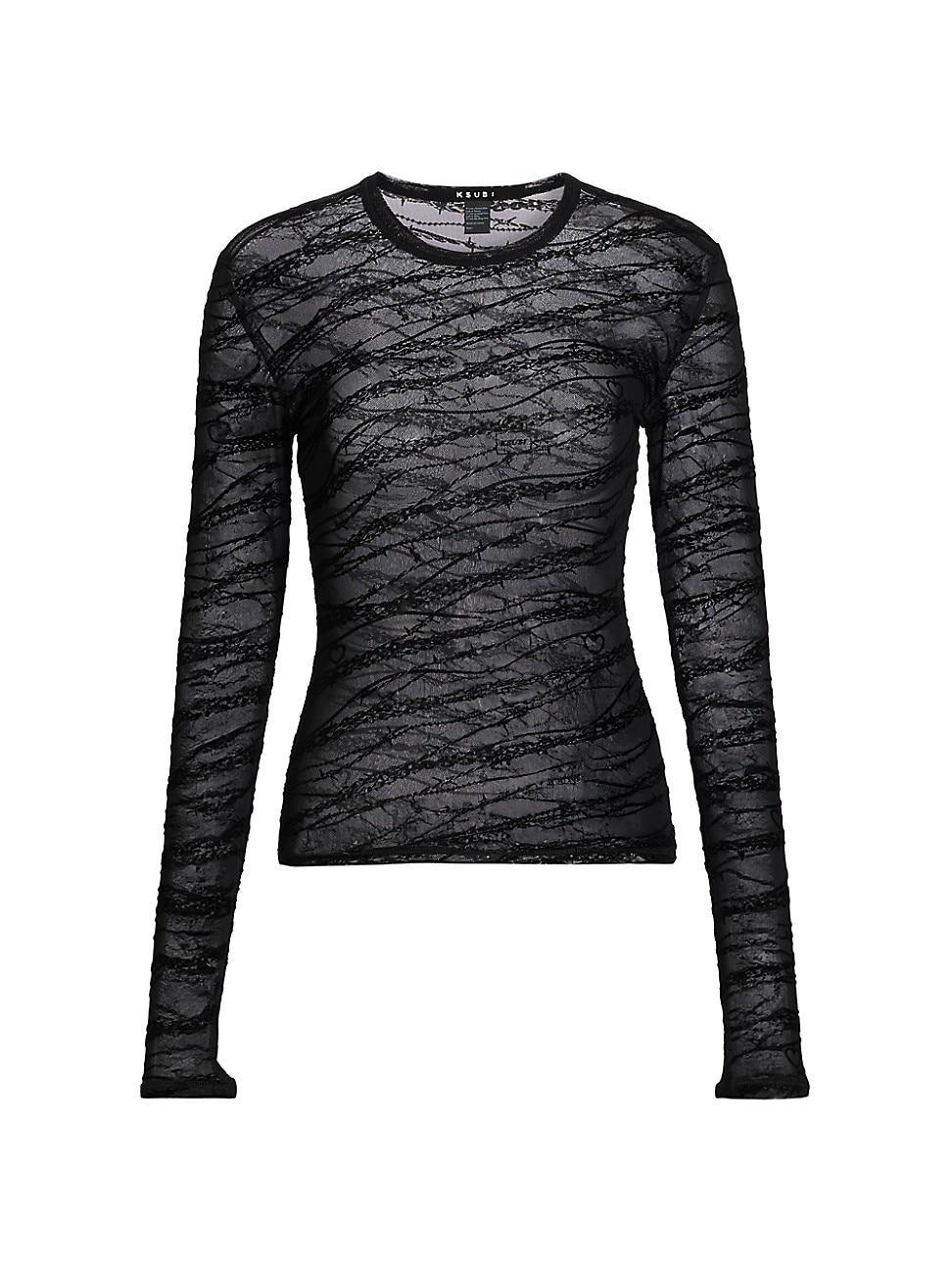 Womens Sliver Mesh Long-Sleeve Top Product Image