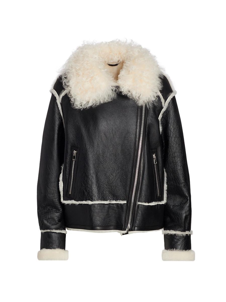 Womens Leather Shearling-Trimmed Moto Jacket Product Image