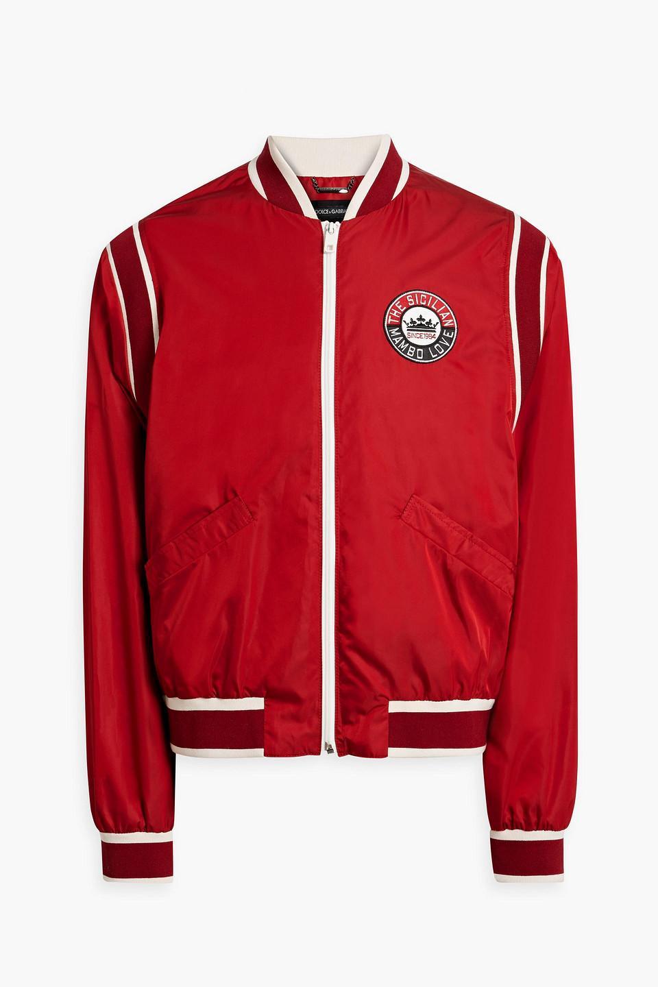 Embroidered Satin Bomber Jacket In Crimson Product Image