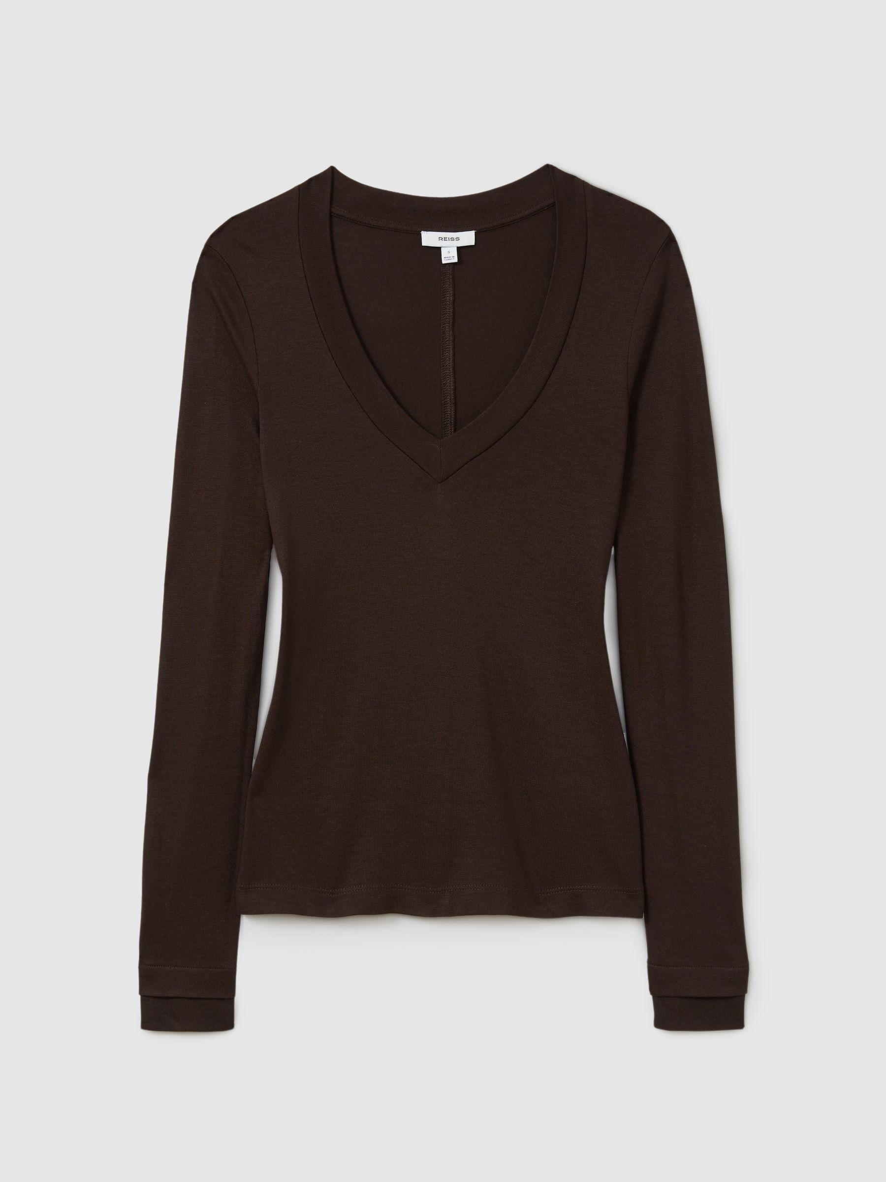 Jersey V-Neck Top in Chocolate Product Image