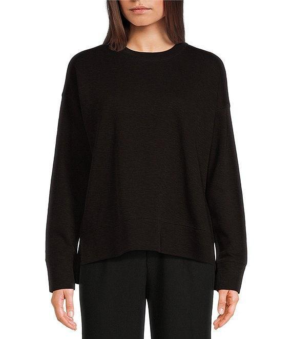 Le' AL.X Stretch Knit Organic Cotton Crew Neck Dropped Long Sleeve Pullover Coordinating Sweatshirt Product Image