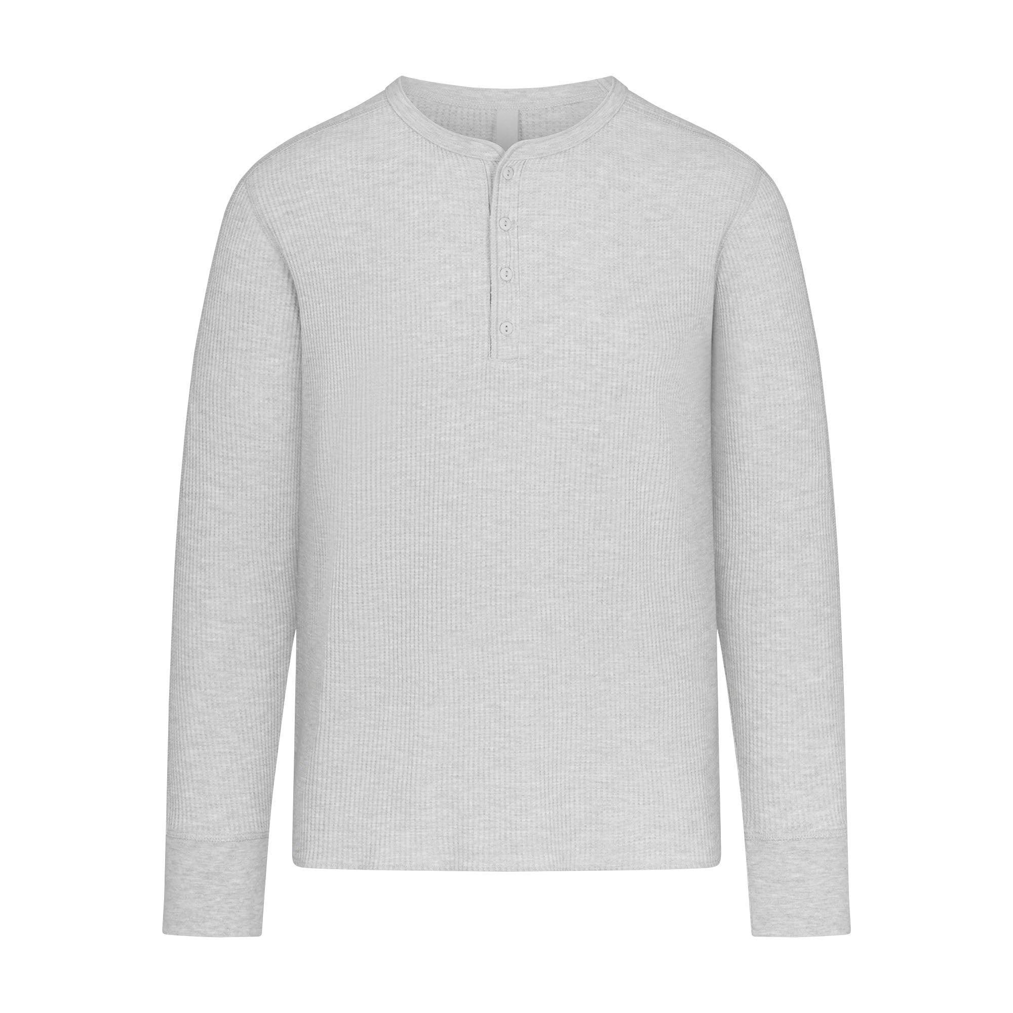 WAFFLE MENS SLIM LONG SLEEVE HENLEY | LIGHT HEATHER GREY Product Image