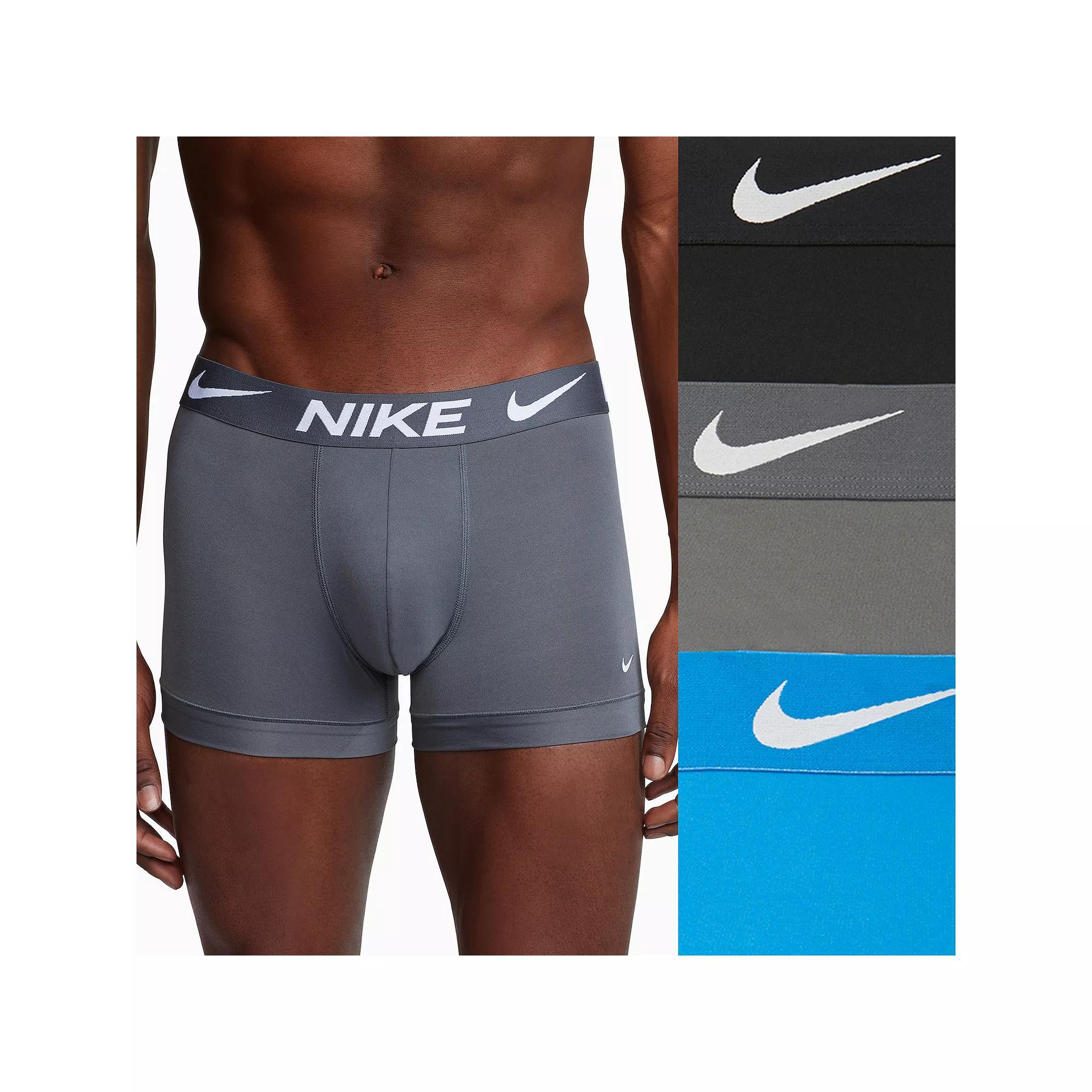 Men's Nike Dri-FIT Essential 3-pack Microfiber Trunks, Size: Medium, Nike Logo Grey Black Product Image