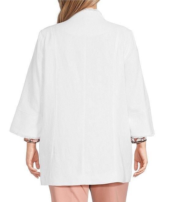 Multiples Plus Size Linen-Blend Stand Collar 3/4 Flounce Sleeve Open-Front Jacket Product Image