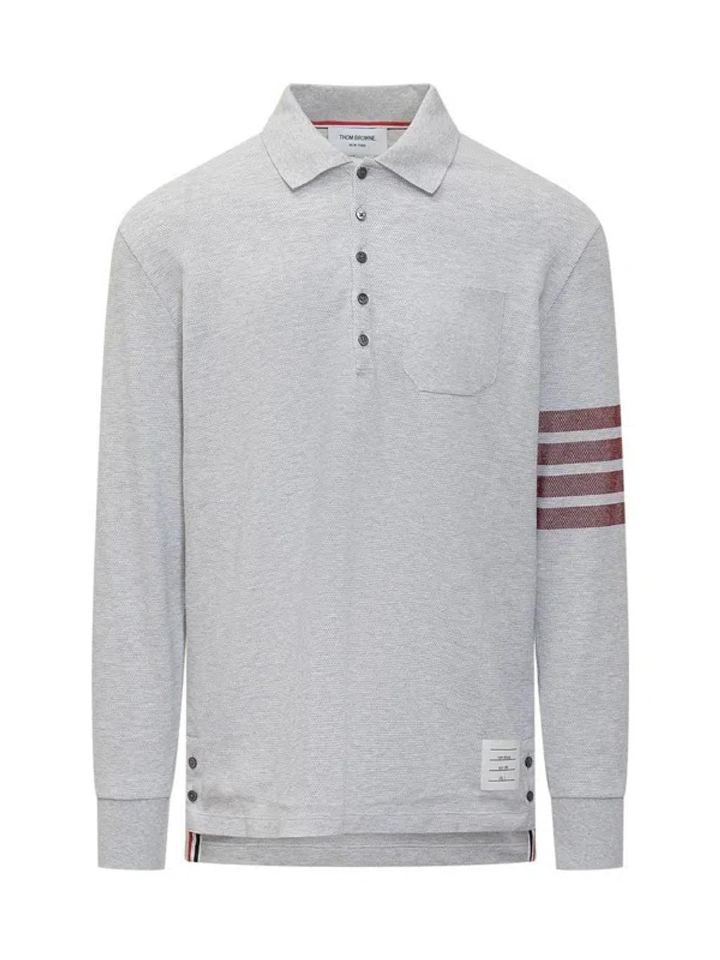 THOM BROWNE Polo Shirt With 4-bar Logo In Grey Product Image