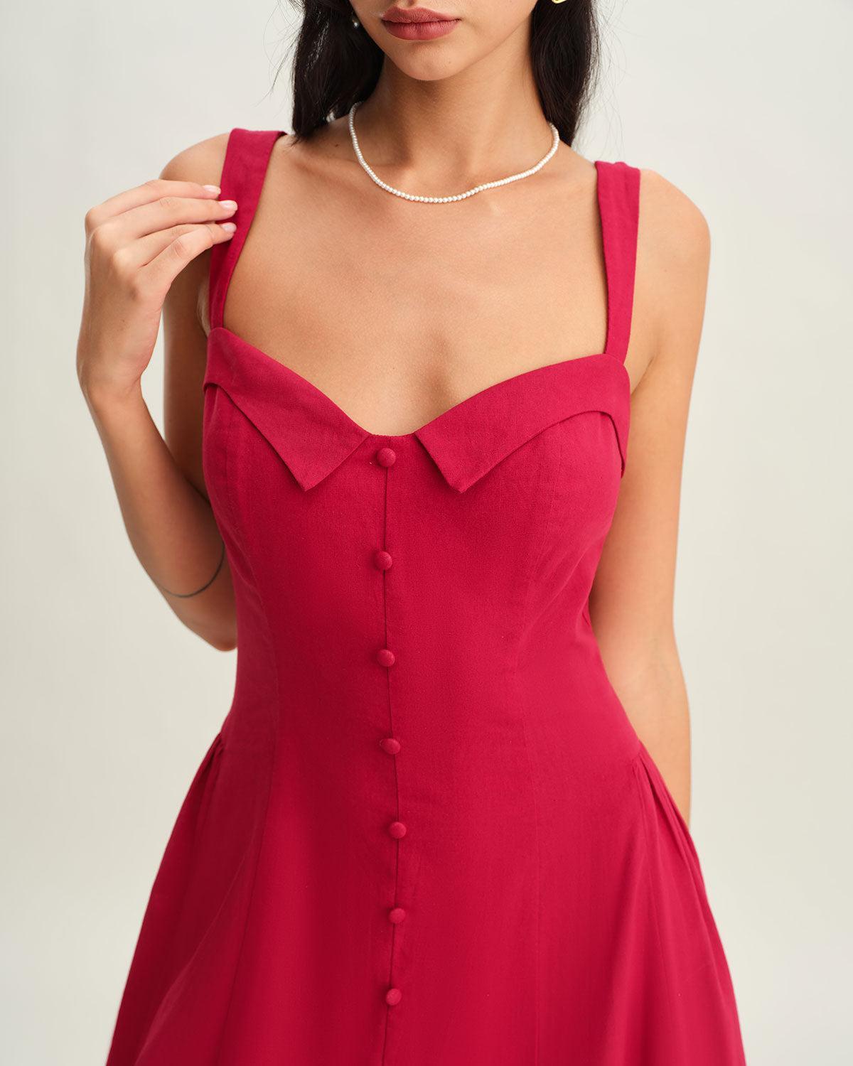 Red Sweetheart Neck Slip Midi Dress Product Image