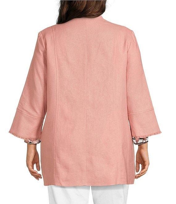 Multiples Plus Size Linen-Blend Stand Collar 3/4 Flounce Sleeve Open-Front Jacket Product Image