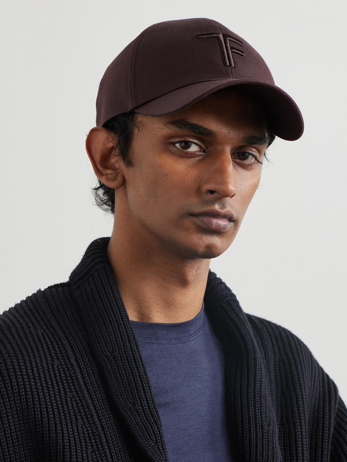 TOM FORD Leather-trimmed Logo-embroidered Cotton-canvas Baseball Cap In Brown Product Image