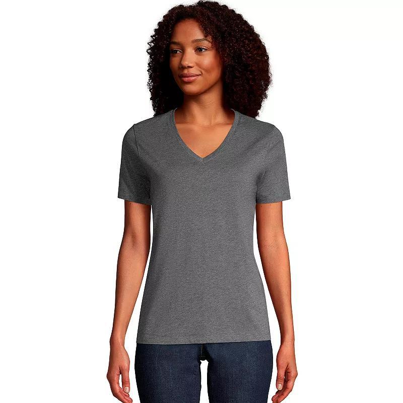 Petite Lands End Relaxed-Fit Supima Cotton V-Neck Tee, Womens Grey Heather Product Image