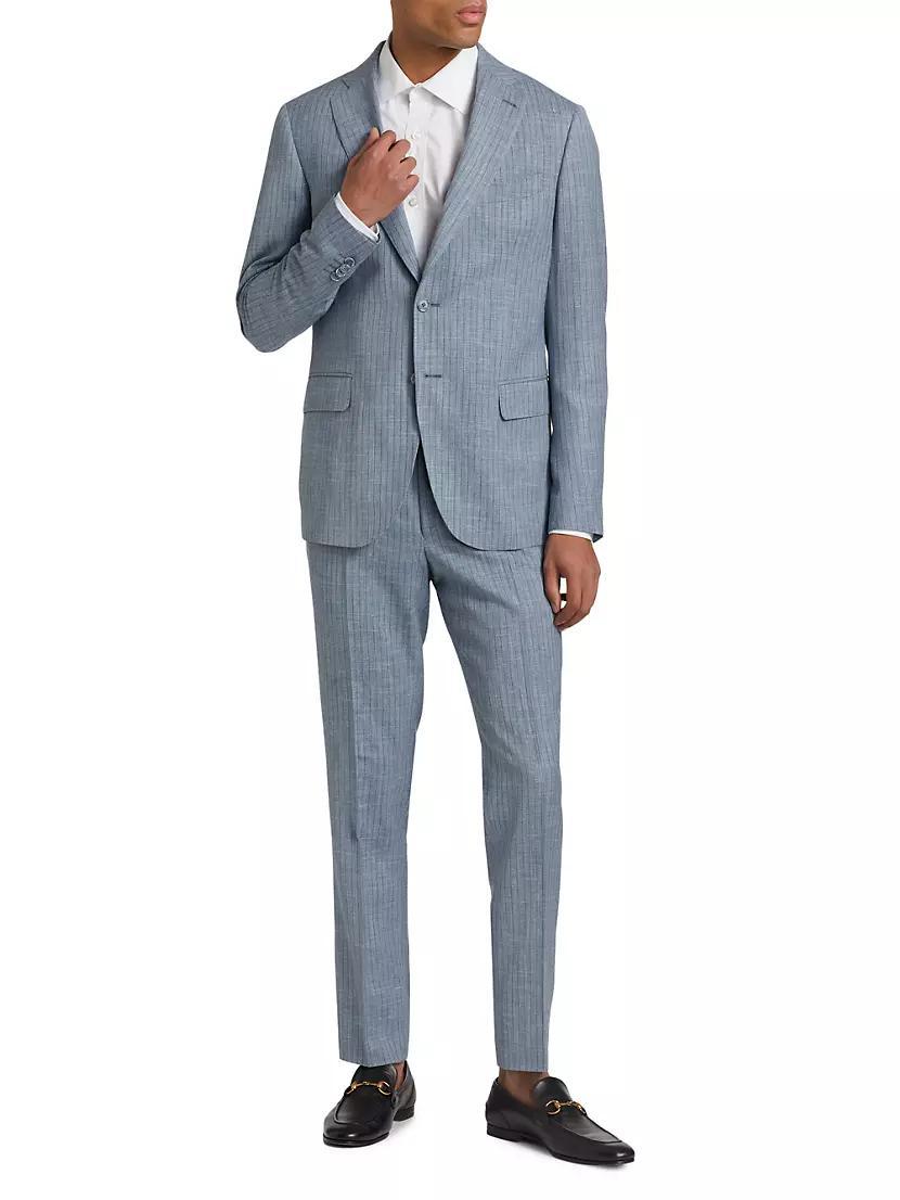 Slim-Fit Pinstriped Chambray Wool-Blend Suit Product Image