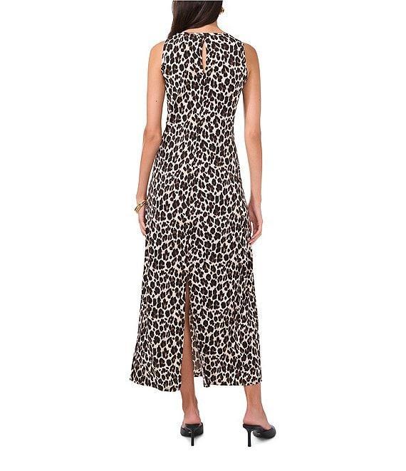 Vince Camuto Knit Leopard Crew Neck Sleeveless Back Keyhole Split Hem Column Maxi Dress Product Image