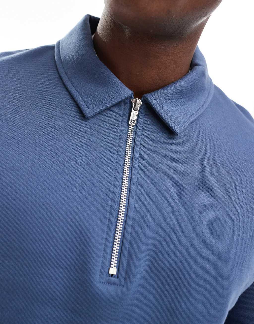 ASOS DESIGN polo sweatshirt with zip in blue Product Image