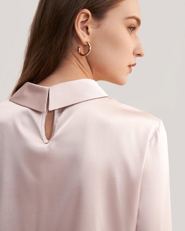 Stand Collar Long Sleeves  Silk Blouse Product Image
