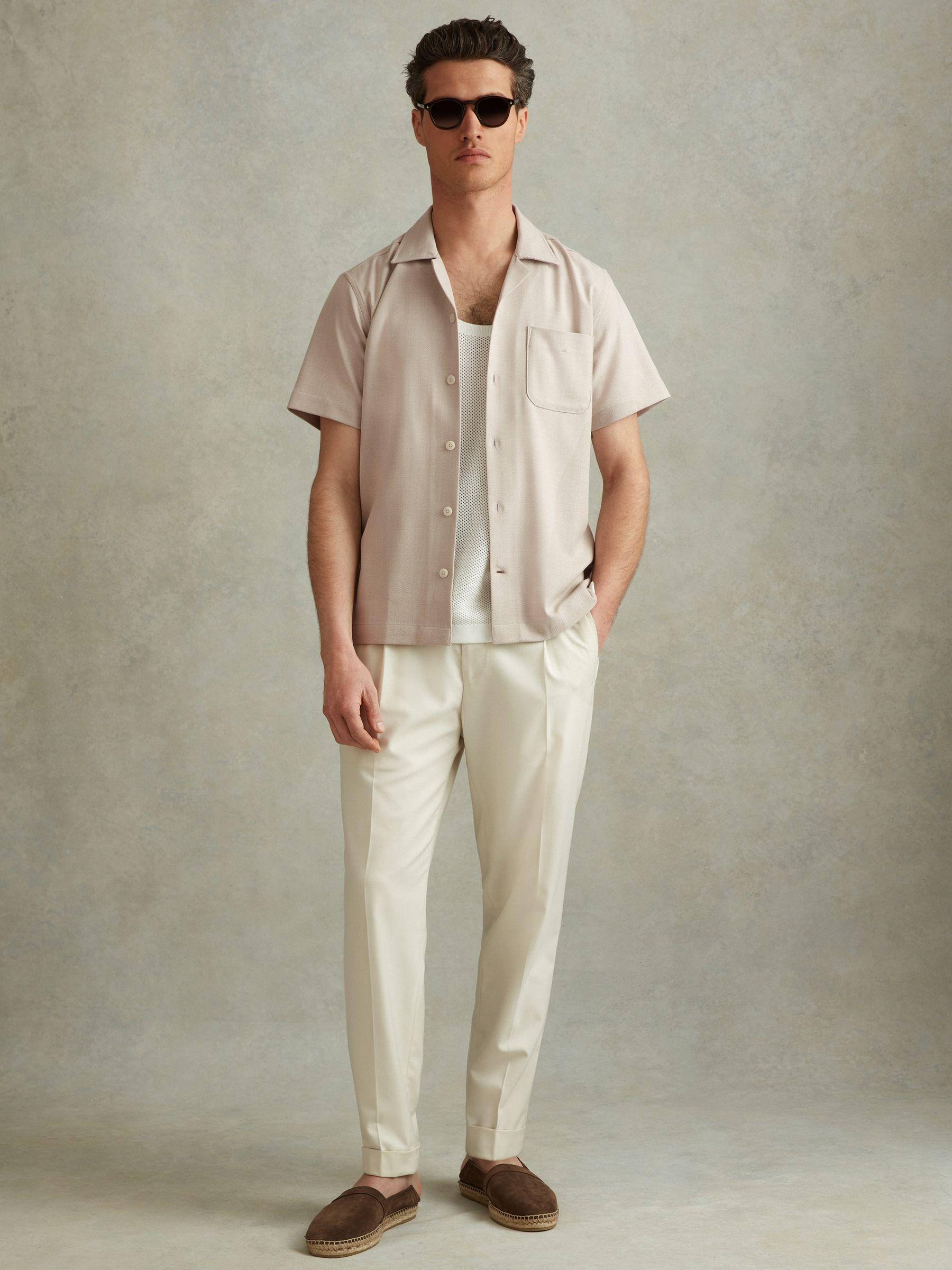 Herringbone Cuban Collar Shirt in Stone Product Image