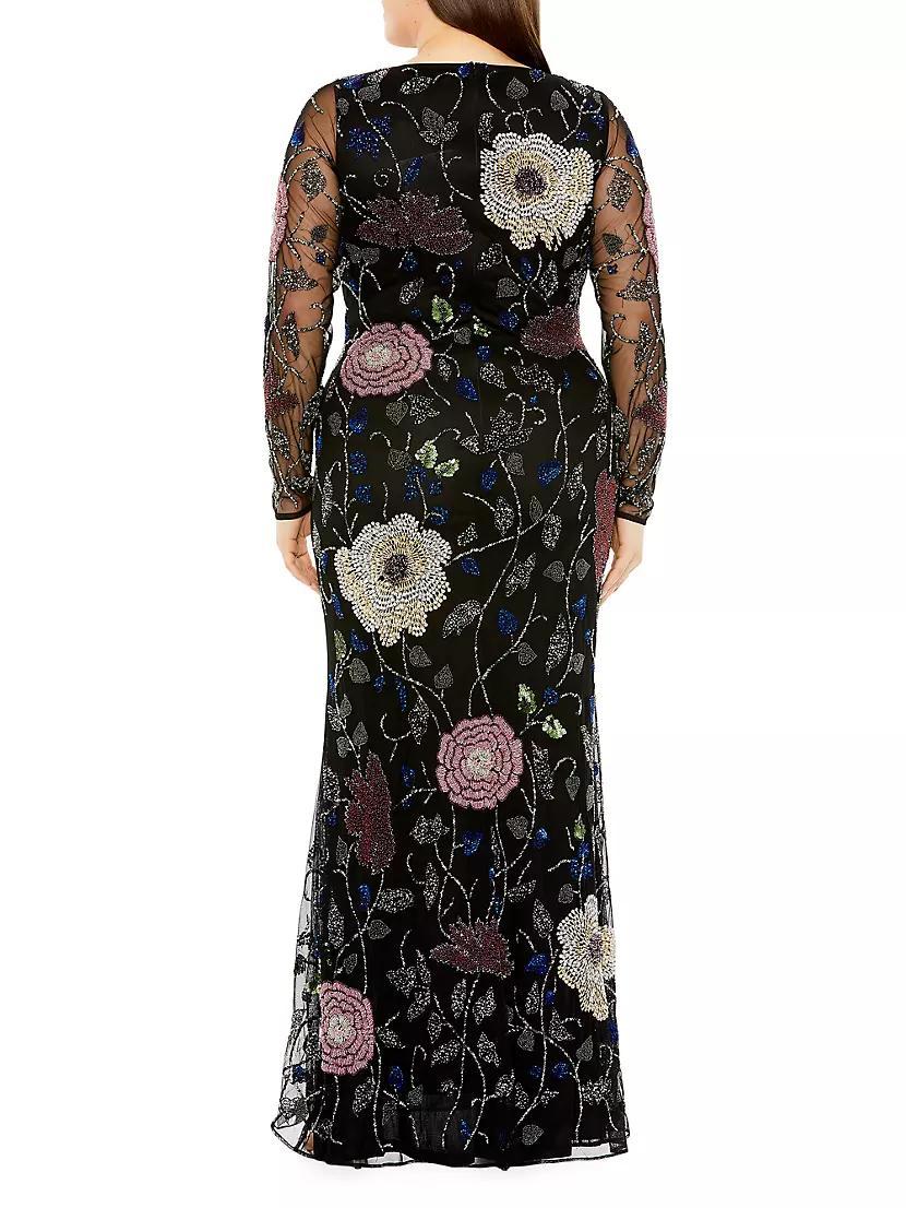 Embroidered Floral Long-Sleeve Column Gown Product Image