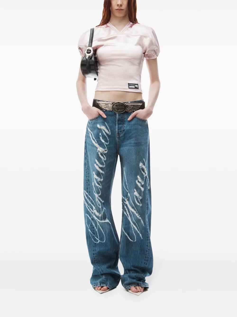 logo-frayed wide-leg jeans Product Image