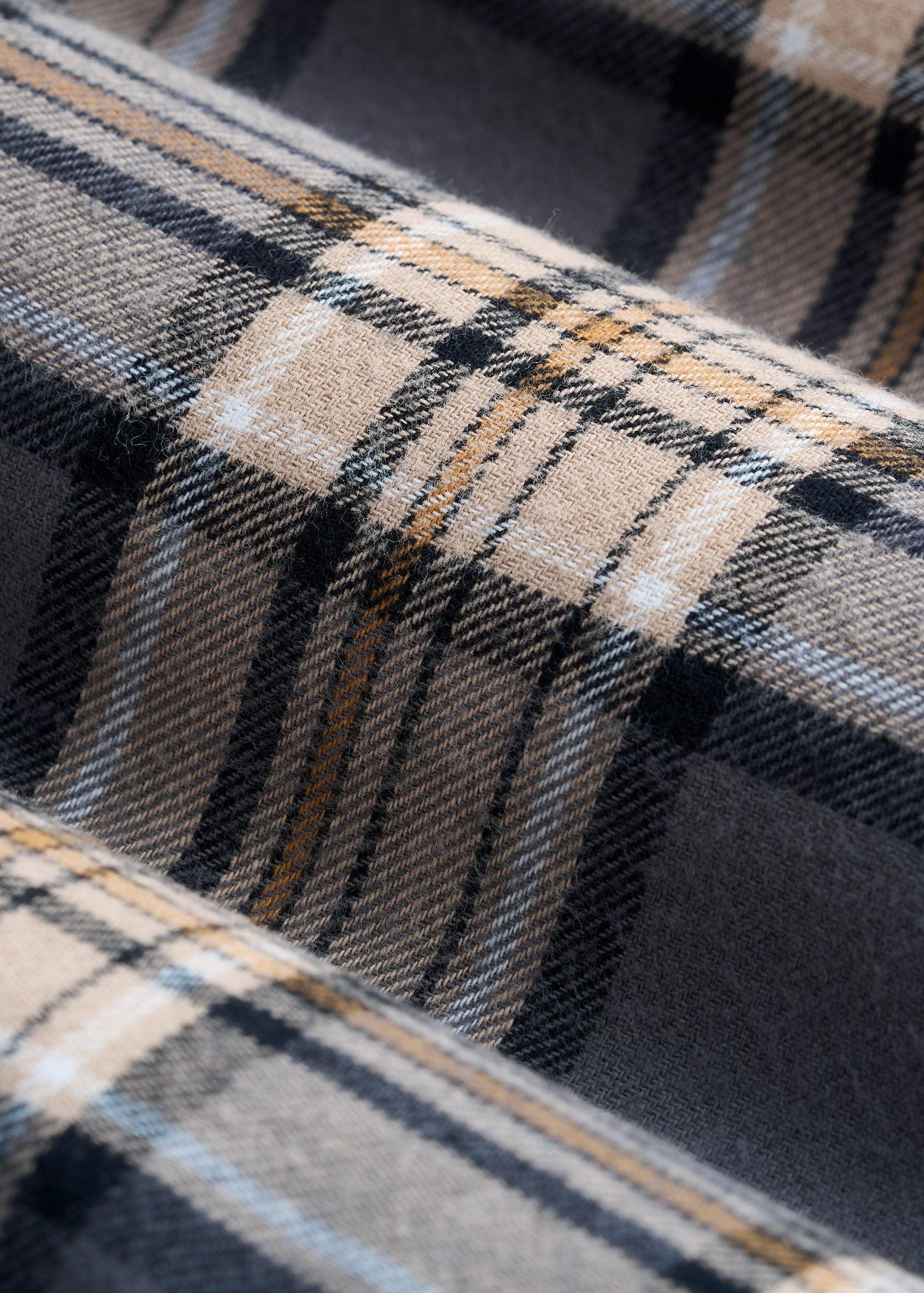 Flannel Button-Up Shirt for Tall Women in Grey and Camel Plaid Product Image